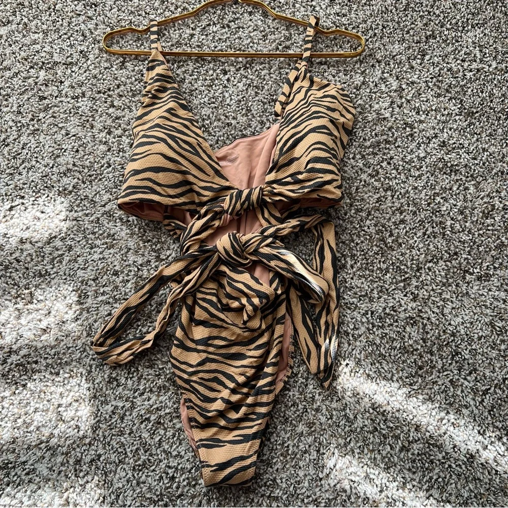 aerie Tan and Black Tiger-Print‎ One-Piece Swimsuit